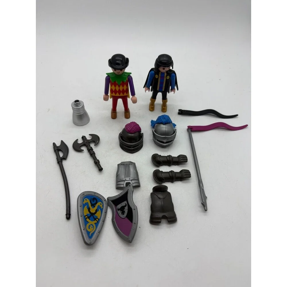 Playmobil Knight Mini Figure Lot Jester  Black Knight with Armor & Weapons